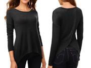 Women New Design Shirts Split Back Irregular Hem Long Sleeve Blouse Tops