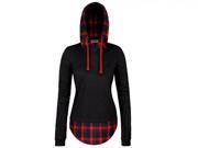 Women s Check Contrast Long Sleeve Pullover Hoodie Top Black