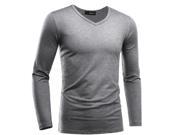 Men s V Neck Shirts Casual Slim Fit Solid Basic Cotton T Shirts Gray S M L