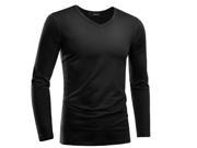 Men s V Neck Shirts Casual Slim Fit Solid Basic T Shirts Black S M L