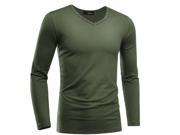 Mens Gents Long Sleeve V Neck Slim Fit Basic Cotton Shirts Green