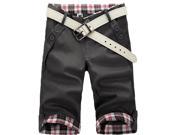 Mens Gents Breathable Pants Checked Trim Design Short Pants Dark Gray Waist 30 36