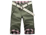 Mens Gents Breathable Pants Checked Trim Design Short Pants Green Waist 28 36