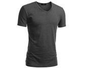 Men s V Neck Solid Casual Tops Light Weight Classic Performance T Shirts Gray