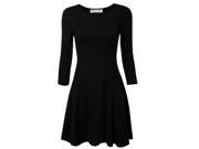Women s Solid Round Neck Slim Fit Dress Flared Half Sleeves Party Skirt S XL