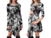 Ladies Maternity Wear Soft Long Sleeve Tie Dye Black Mini Dress S XL