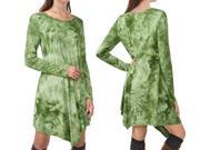 Women s Tie Dye Irregular Long Sleeve Casual Loose T Shirt Dress Green