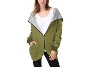 Women s Zip Up Pocket Casual Hooded Loose Jacket Coat Top Army Green Medium