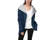 Women s Zip Up Pocket Casual Hooded Loose Jacket Coat Top Navy Medium