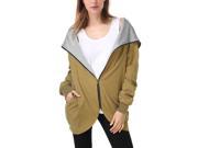 Women s Zip Up Pocket Casual Hooded Loose Jacket Coat Top Khaki XX Large