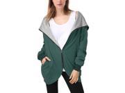 Women s Zip Up Pocket Casual Hooded Loose Jacket Coat Top Greyish Green Large