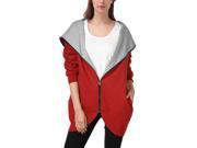 Women s Zip Up Pocket Casual Hooded Loose Jacket Coat Top Red Large