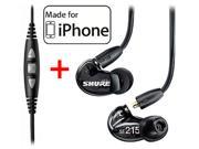 Shure SE215 Earphones Black and CBL M K Music Phone Cable for iPhone iPode and iPad