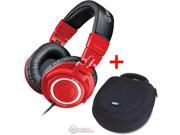 Audio Technica ATH M50 Studio Monitor Headphones Red UDG U8200BL Large Headphone Hardcase Black Bundle