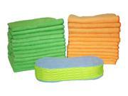 Atlas Microfiber Cleaning Cloth 12 Pack 6 Green and 6 Orange with 1 FREE Super Sponge Bug Scrubber as shown