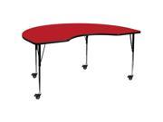 Flash Furniture Mobile 48 W x 72 L Kidney Shaped Activity Table with 1.25 Thick High Pressure Red Laminate Top and Standard Height Adjustable Legs