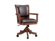 Model 4186 800 ; Brand Hillsdale ; Medium brown oak finish ; Deep brown leather seat cushions ; Castered arm chair ; Adjustable height ; Product UPC 79699593