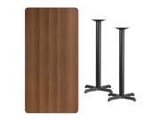 30 x 60 Rectangular Walnut Laminate Table Top with 22 x 22 Bar Height Table Bases