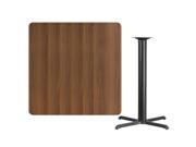 42 Square Walnut Laminate Table Top with 33 x 33 Bar Height Table Base