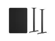 30 x 42 Rectangular Black Laminate Table Top with 5 x 22 Bar Height Table Bases
