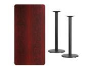 30 x 60 Rectangular Mahogany Laminate Table Top with 18 Round Bar Height Table Bases
