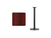 24 Square Mahogany Laminate Table Top with 18 Round Bar Height Table Base