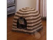 Hooded Cat Playground in Beige Brown Stripes