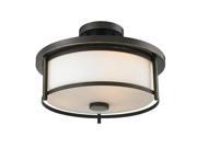 2 Light Semi Flush Mount Olde Bronze Steel Matte Opal Glass 100 Watt Bulb 413SF14