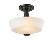 2 Light Semi Flush Mount Coppery Bronze Steel Matte Opal Glass 100 Watt Bulb 411SF2