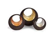 Danya B Basket Shape Tea Light Holder Set with Gold SIlver and Copper Leaf
