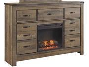 Signature Design by Ashley B446 32 Dresser with Fireplace Option Brown Beige