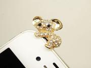 Bling Clear Crystal Gold Koala Bear Cell Phone Earphone Jack Antidust Plug Charm for iPhone 4s 4g 5 5c 5s