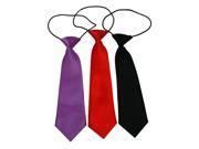 Boys Polyester Elastic Neck Tie Purple Red and Black Assorted