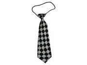 Boys Polyester Elastic Neck Tie Black and White Grid Pack Of 2