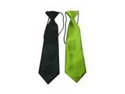Boys Polyester Elastic Neck Tie Solid Color Black and Green Pack Of 2