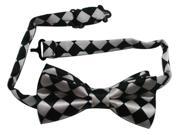 Boys Polyester Bow Tie Black and White Grid Pack Of 2