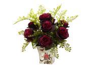 Nearly Natural Rose And Maiden Hair With Floral Planter In Burgundy
