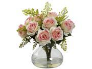 Nearly Natural Rose And Maiden Hair Arrangement With Vase In Light Pink