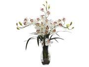 Nearly Natural Triple Cymbidium With Vase Arrangement In White