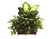 Nearly Natural Golden Dieffenbachia Philo And Pothos With Wood Planter