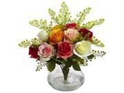 Nearly Natural Rose And Maiden Hair Arrangement With Vase In Assorted