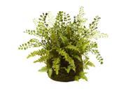 Nearly Natural Mixed Fern With Twig and Moss Basket