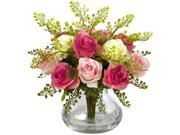 Nearly Natural Rose And Maiden Hair Arrangement With Vase In Assorted Pastels