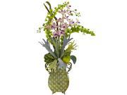 Nearly Natural Orchid And Bells of Ireland With Metal Vase