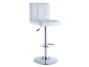 Powell White Quilted Faux Leather Chrome Adjustable Height Bar Stool 211 851