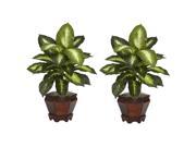 Nearly Natural 6712 S2 GD Golden Dieffenbachia w Wood Vase Silk Plant Set of 2