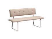 Zuo Modern Nouveau Bench in Taupe Leatherette on Stainless Steel Base
