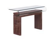 Zuo Modern Mystic Console Table Walnut Finish Base Curved Glass Top