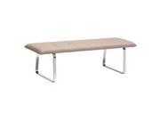 Zuo Modern Cartierville Bench w Tufted Taupe Leatherette Seat on Stainless Legs