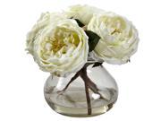 Nearly Natural Fancy Rose With Vase In White
